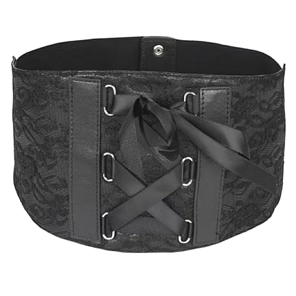 ASOS Accessories - ASOS Black Floral Lace Satin Ribbon Button Closure Corset Wide Waist Belt 33"